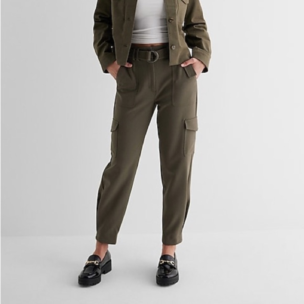 Express Super High Waisted Belted Cargo Pants Olive Size 2